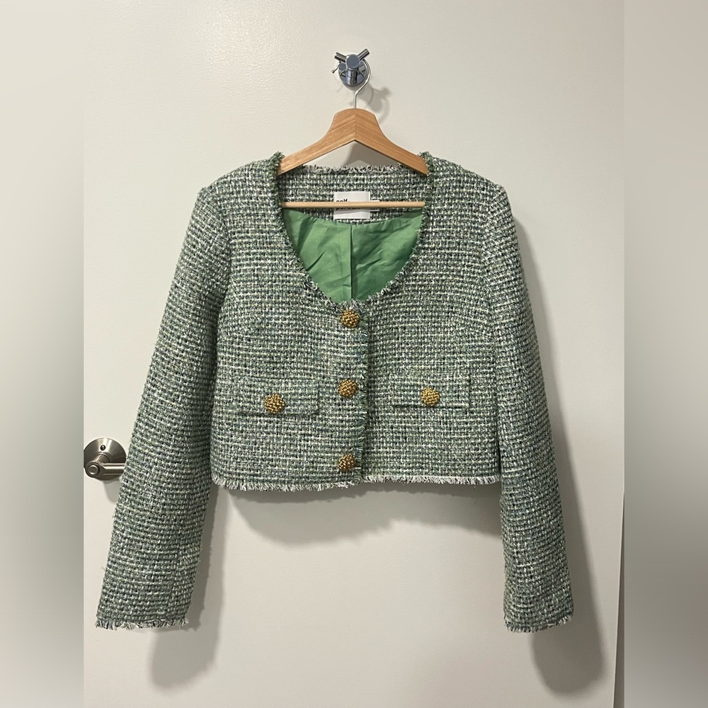 Self-Portrait pf22 green boucle jacket